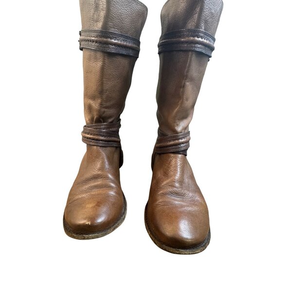 Frye Boots Paige Trapunto Women's 8 B shoes brown Leather Buckle Mid Calf 76115 - Picture 3 of 13